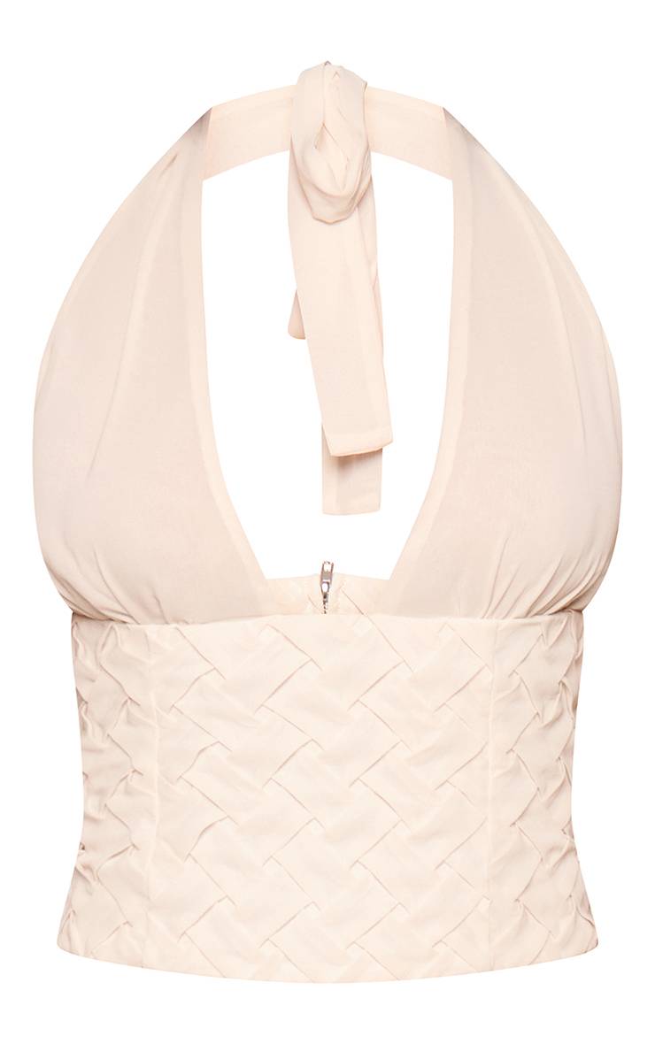 Crème Top Court Coordonné Col Licou En Tissu Ajouré Avec Détail Tissé Petite
