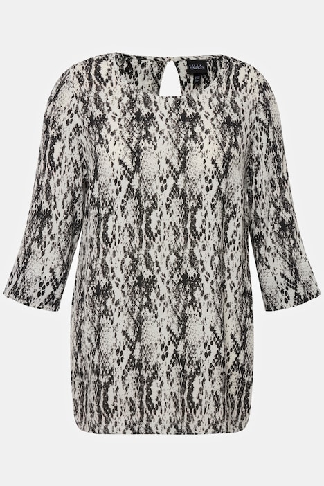 Bluse, Schlangendruck, A-Linie, Rundhals, 3/4-Arm