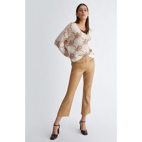 Liu Jo - Pantalón de pata de elefante de tejido revestido Beige