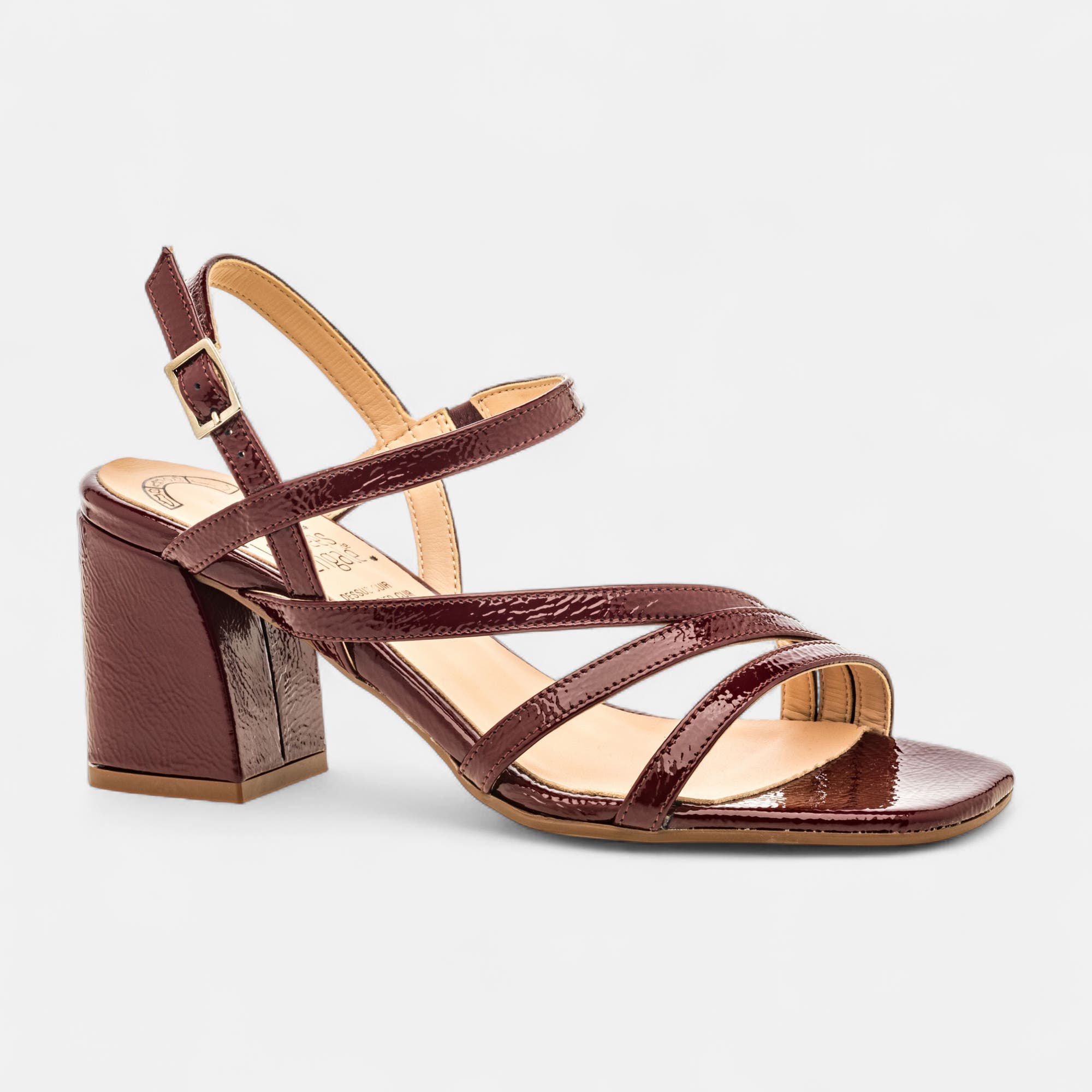 Nu-pieds à talon Femme en cuir bordeaux