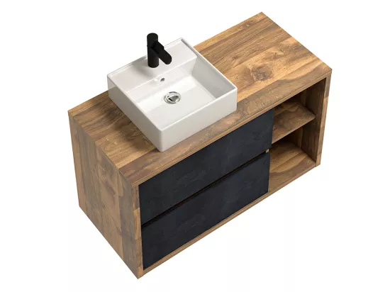 Meuble de salle de bain suspendu avec vasque carrée - Coloris naturel et anthracite - 100 cm - TIKITIKI