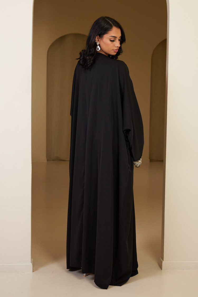 Ensemble 3 pièces abaya + gilet + voile noir
