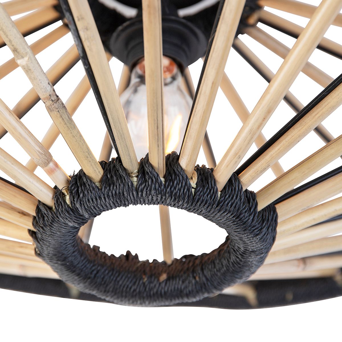 Oosterse plafondlamp bamboe met zwart 60 cm - Evalin