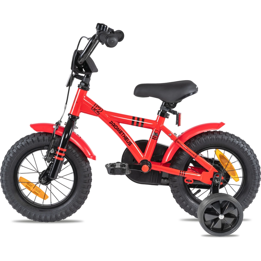 PROMETHEUS BICYCLES® RED HAWK Kinderfahrrad 12 in Rot und Schwarz ab 3 Jahre mit Stützräder