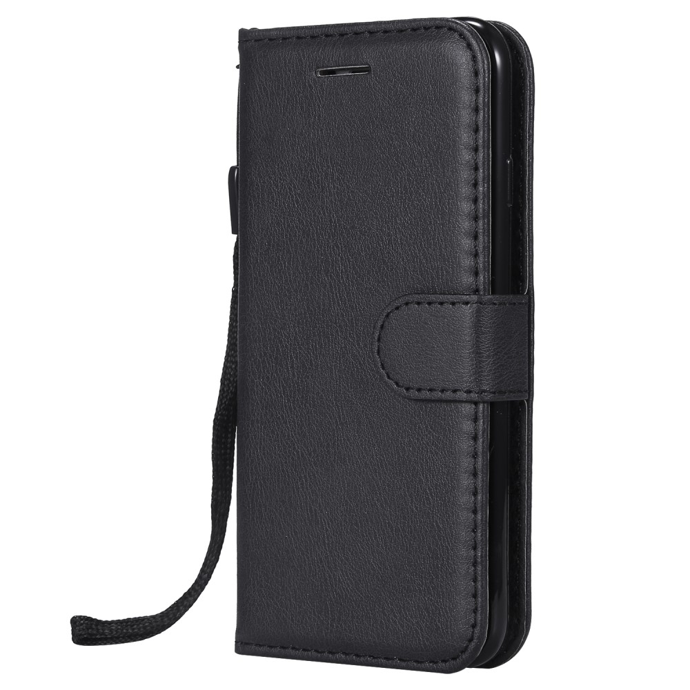 iPhone SE (2022/2020) / 8 / 7 Leder Tasche Flip Cover mit Kartenfach   Handschlaufe - Schwarz