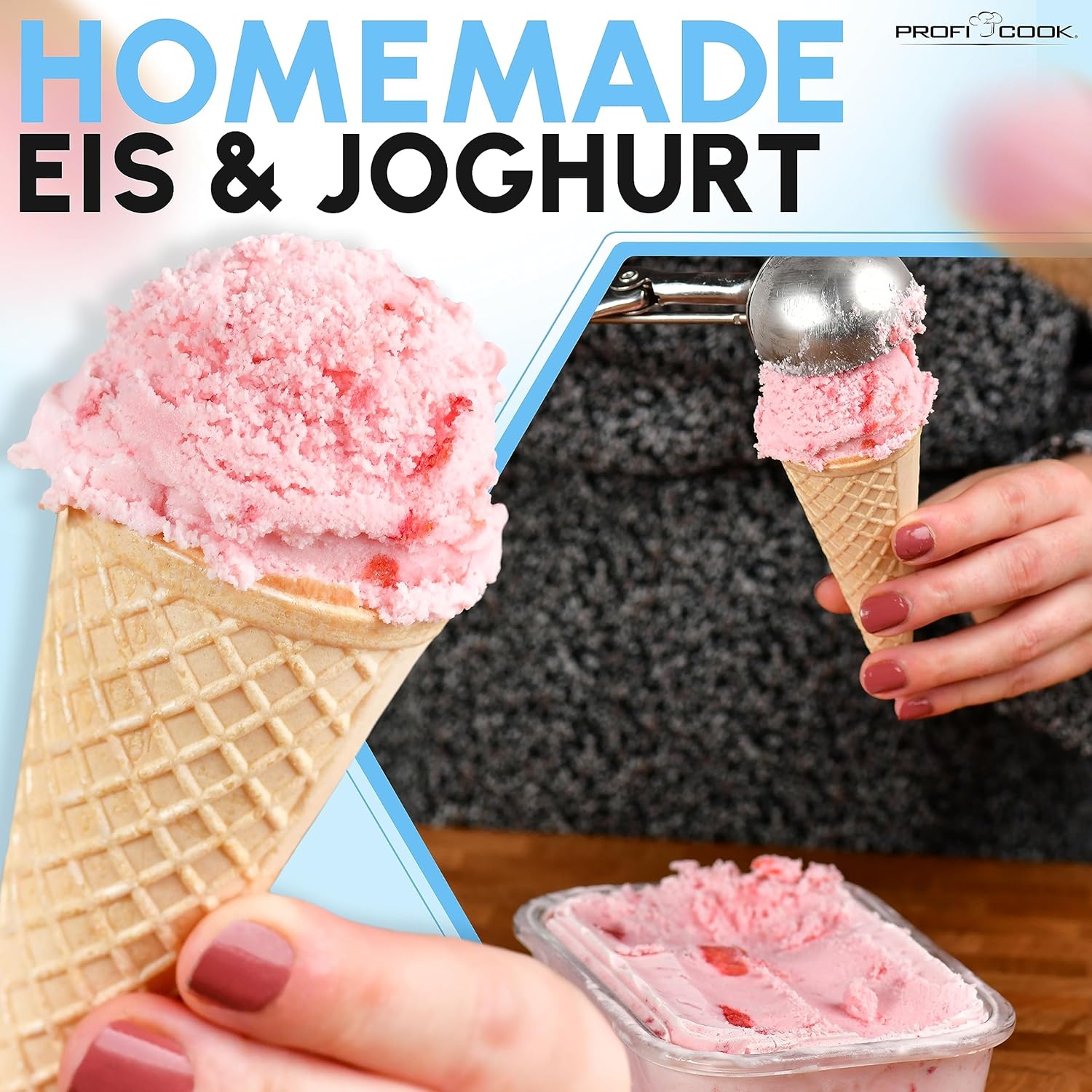 ProfiCook Eismaschine und Joghurtbereiter | Eis in 20 min. | für bis zu 1500ml | Eismaschine mit Kompressor | für Eis & Frozen Joghurt | Inkl. Rezeptvorschläge, Spachtel und Messbecher | PC ICM 1268
