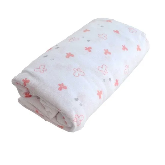 Lapinou drap housse imprimé   Blanc / Rose        70 x 140 cm   de               Domiva
