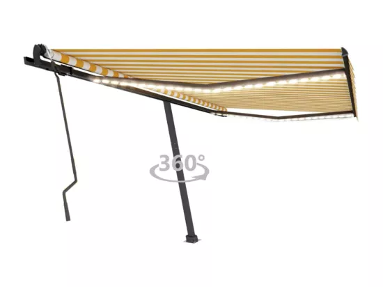 Auvent manuel rétractable avec LED 400x300 cm Jaune et blanc
