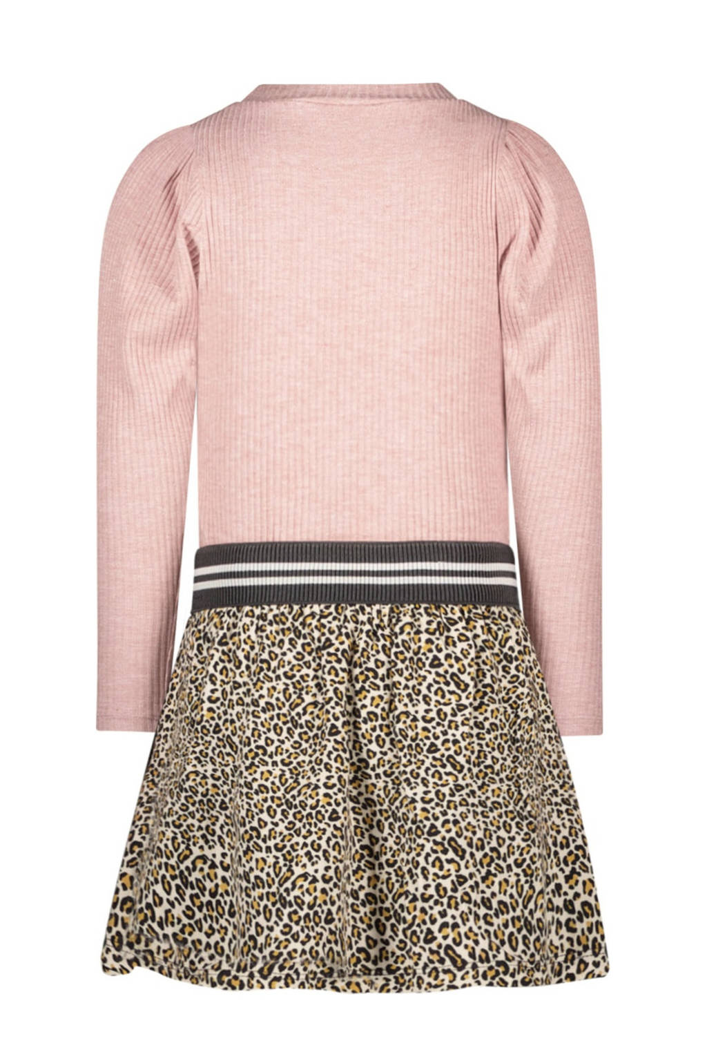 Like Flo jurk Mira met panterprint en glitters lichtroze/bruin