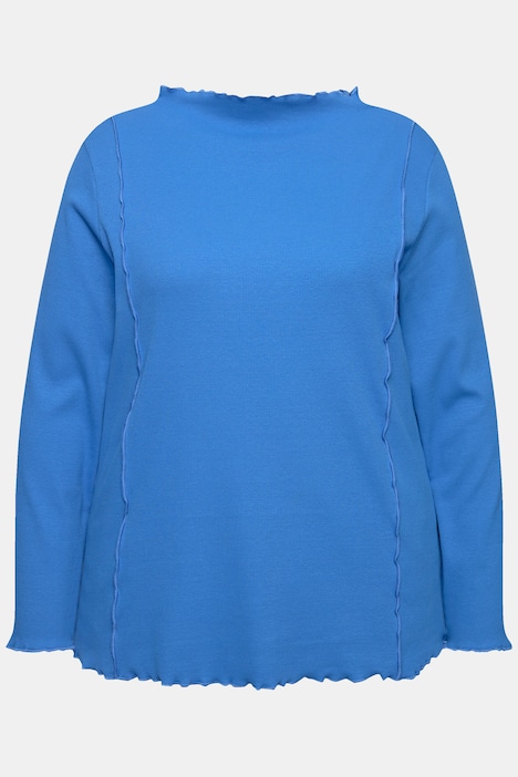 T-Shirt, Rippjersey, Stehkragen, Langarm, Biobaumwolle