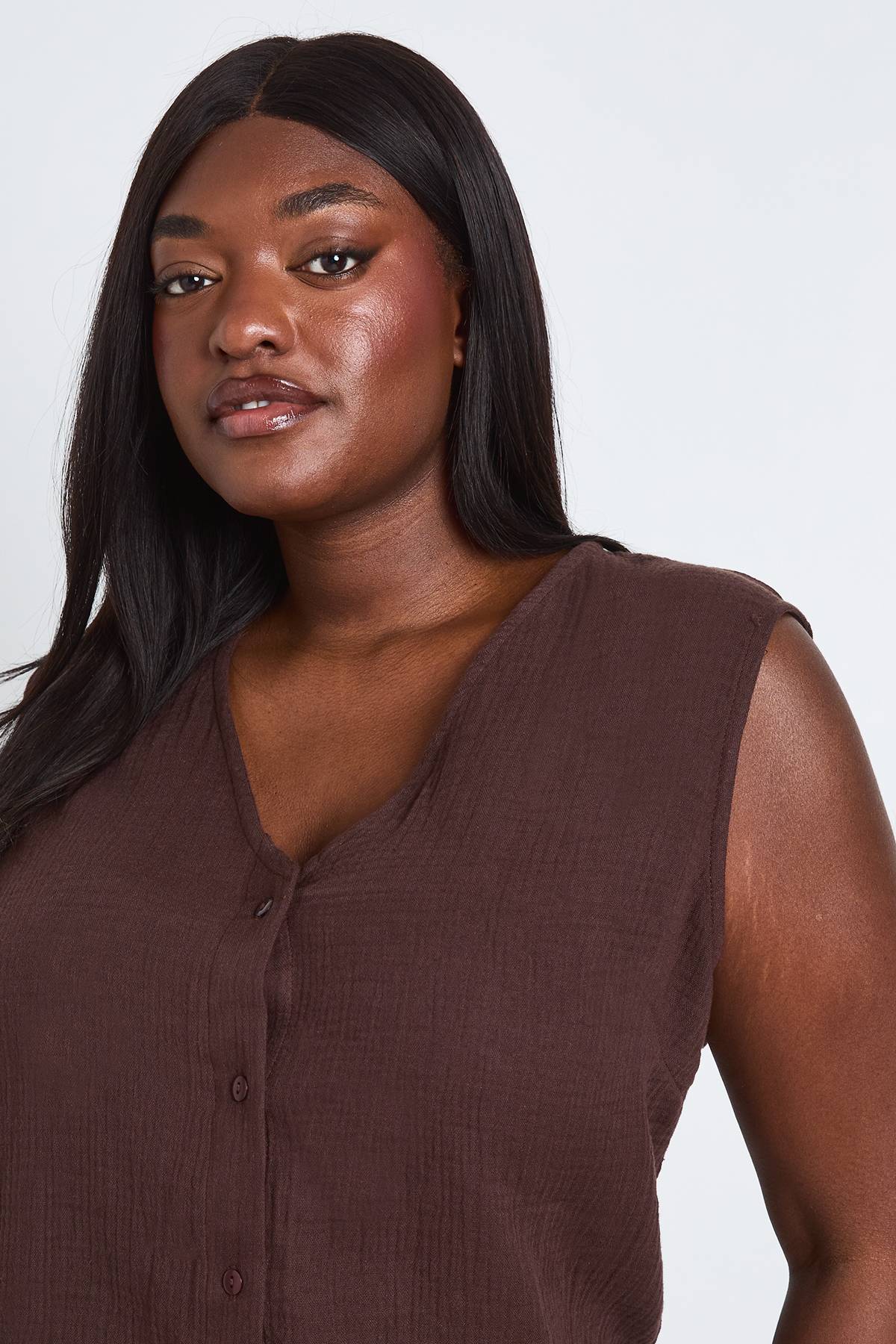 boohoo Ensemble Grande Taille Gilet En Gaze De Coton Et Pantalon À Perles