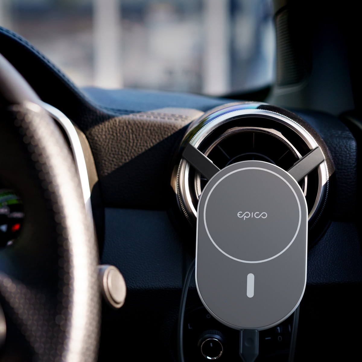(15W) Ellipse MagSafe Auto KFZ Ladegerät Qi Wireless Charger Ladestation (9915111300035) - Space Gray (Grau)