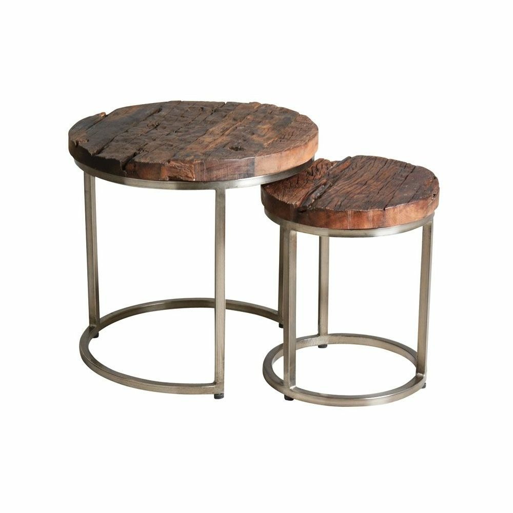 Set 2 tables gigognes en acier et bois massif