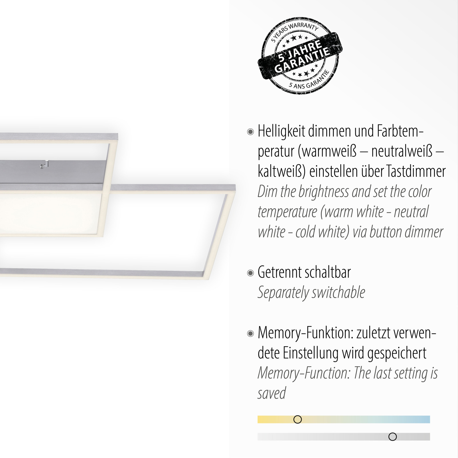 LED-Deckenleuchte - stahlfarben - dimmbar - Serienschalter