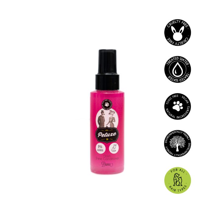 Condicionador bifásico Petuxe Eco Flash para cães e gatos de todas as raças. Desembaraça e dá brilho. 100 ml (Feminino)