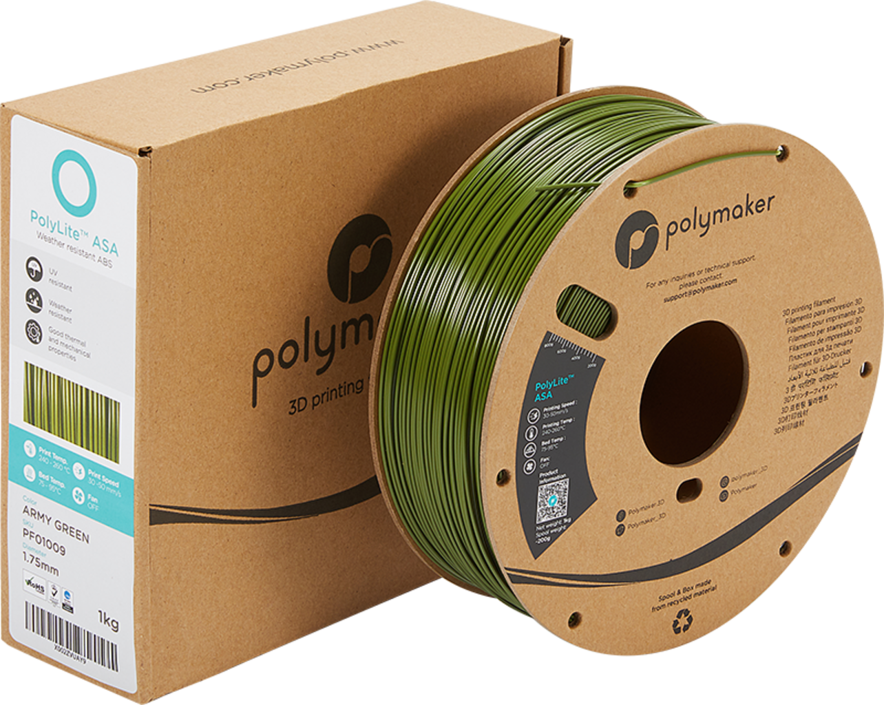 Polymaker  PolyLite ASA Army Green, 1,75 mm / 1000 g    Die Alternative zu ABS Filament