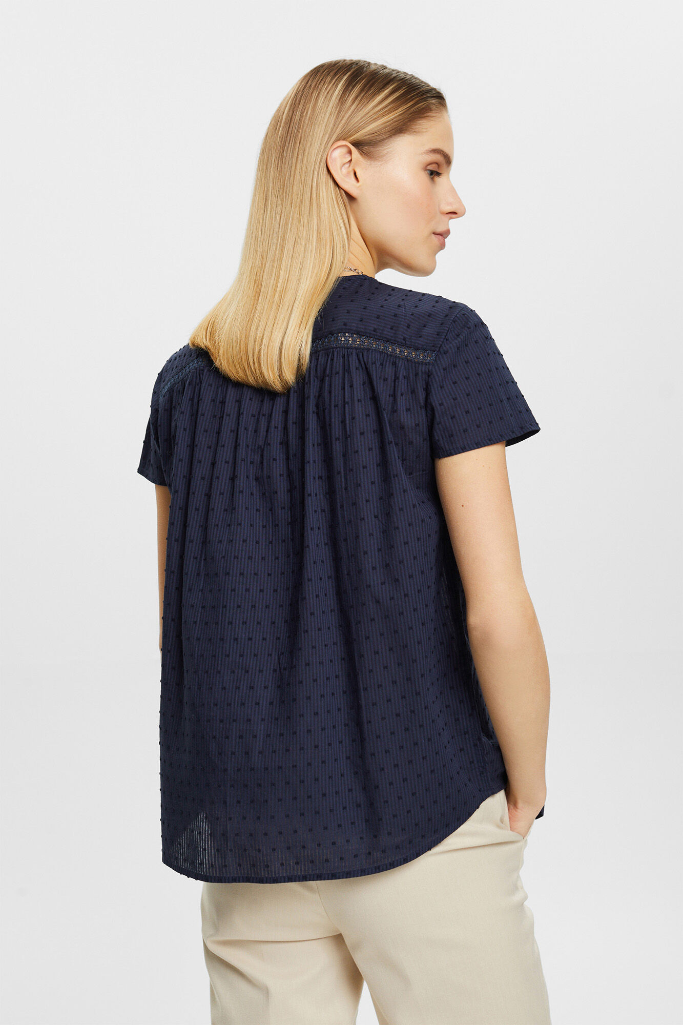 Blusa folgada de algodão com amarração - Azul marinho