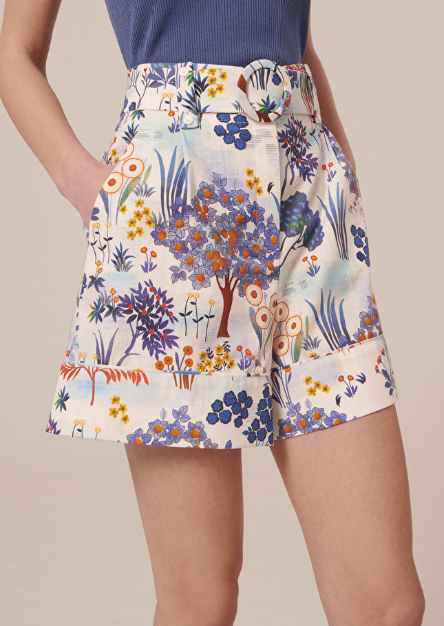 Short Shelbybleu imprimé fleuri en coton