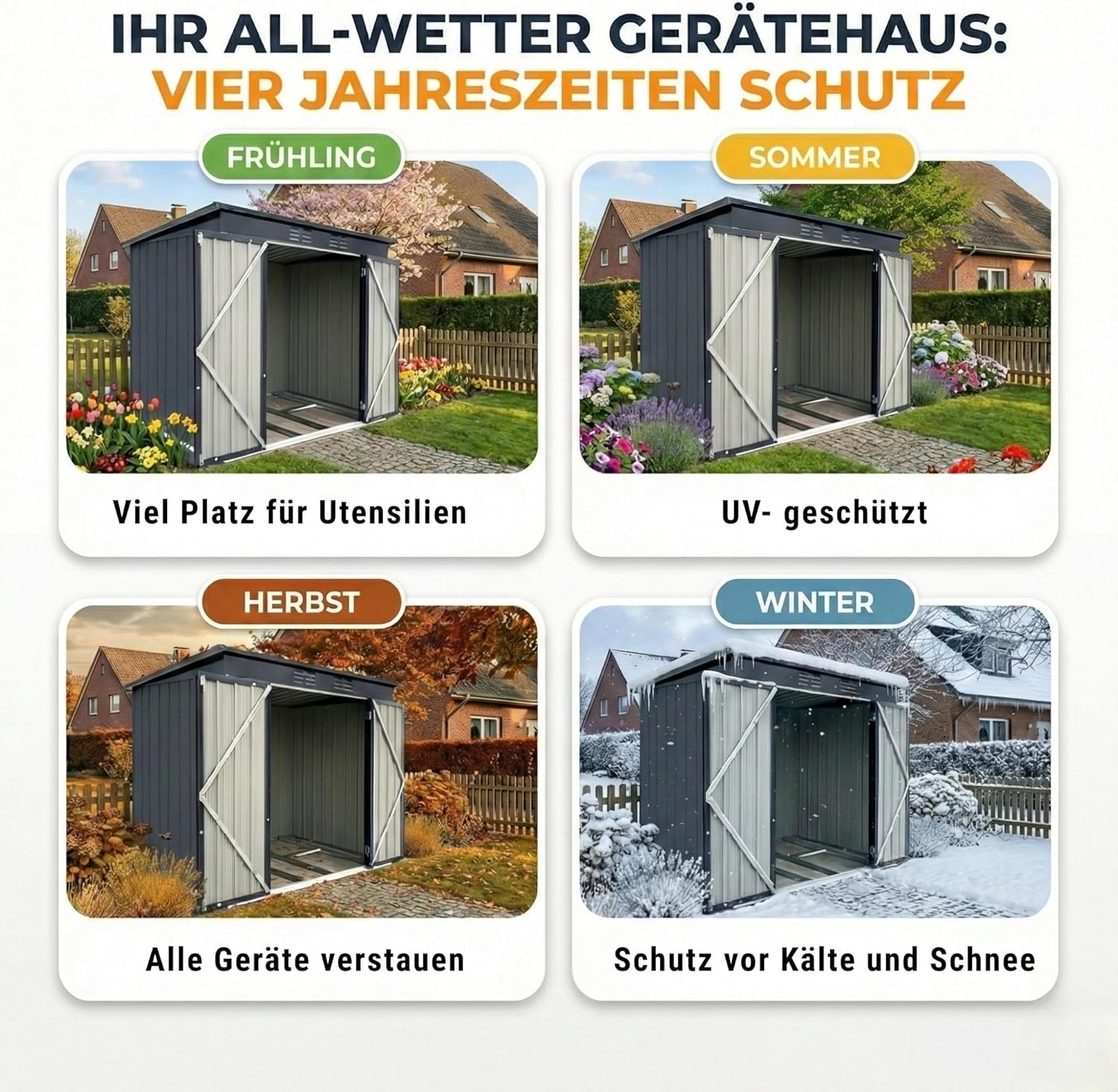 Albatros Profi Gerätehaus L – verzinktes Metall in Anthrazit (RAL 7016) | 190x122x173cm, 3,9m³ | Inkl. Schloss & Werkzeughaken | wetterfester Geräteschuppen, Gartenschrank, Gartenhaus