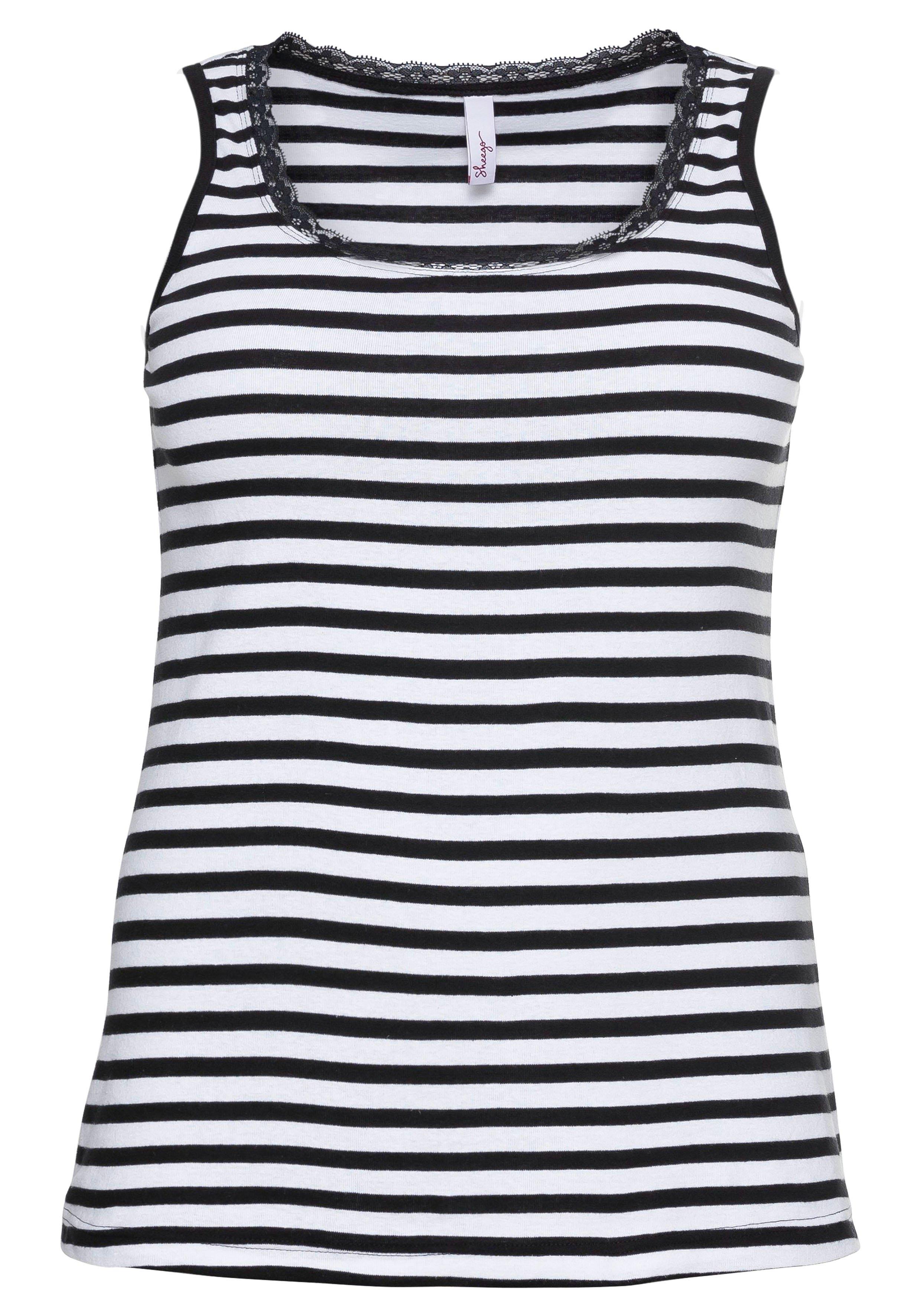 Tanktop mit Ringeln und Spitze am Ausschnitt