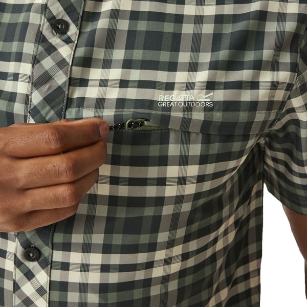 Chemise randonnée REGATTA TRAVEL PACKAWAY S/S SHIRT AGAVE GREEN CHECK