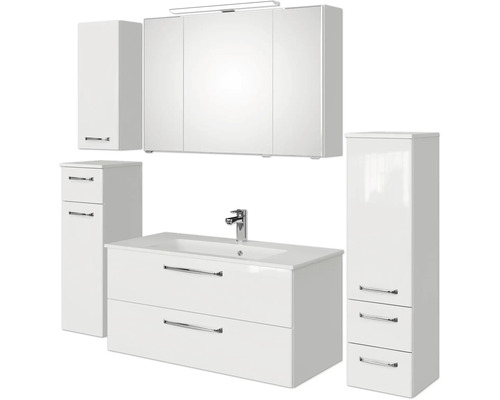 Pelipal Kumba badkamermeubelset (B x H x D 167 x 200 x 50 cm), glanzend witte fronten, 5-delige set inclusief witte mineraalstenen wastafel, halfhoge kast, onderkast en bovenkast (99.1070126093)