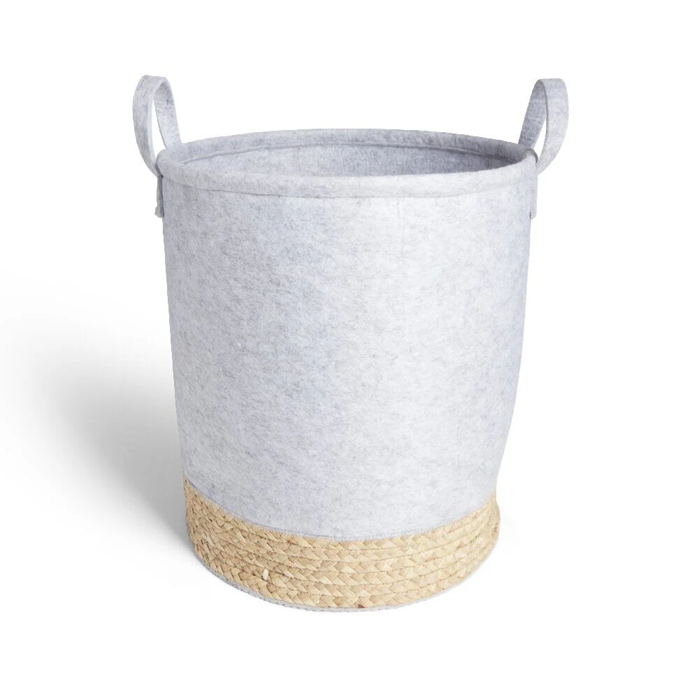 Panière jacinthe d'eau feutrine beige et gris clair Ø35xH40cm