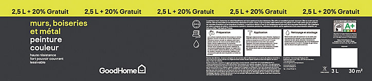 Peinture résistante murs boiseries et métal GoodHome gris Hamilton satin 2,5L +20% gratuit