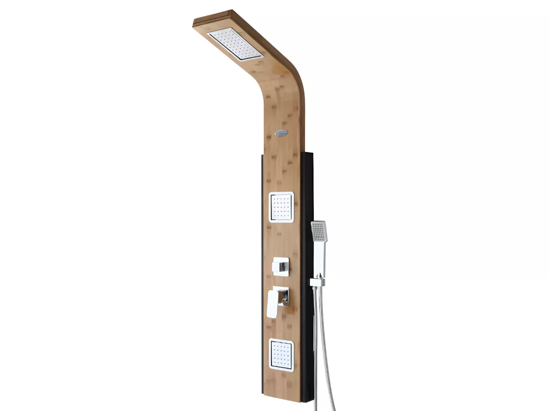 Colonne de douche hydromassante, pluie tropicale et panneau en bambou - 22*145 cm - DALIMA