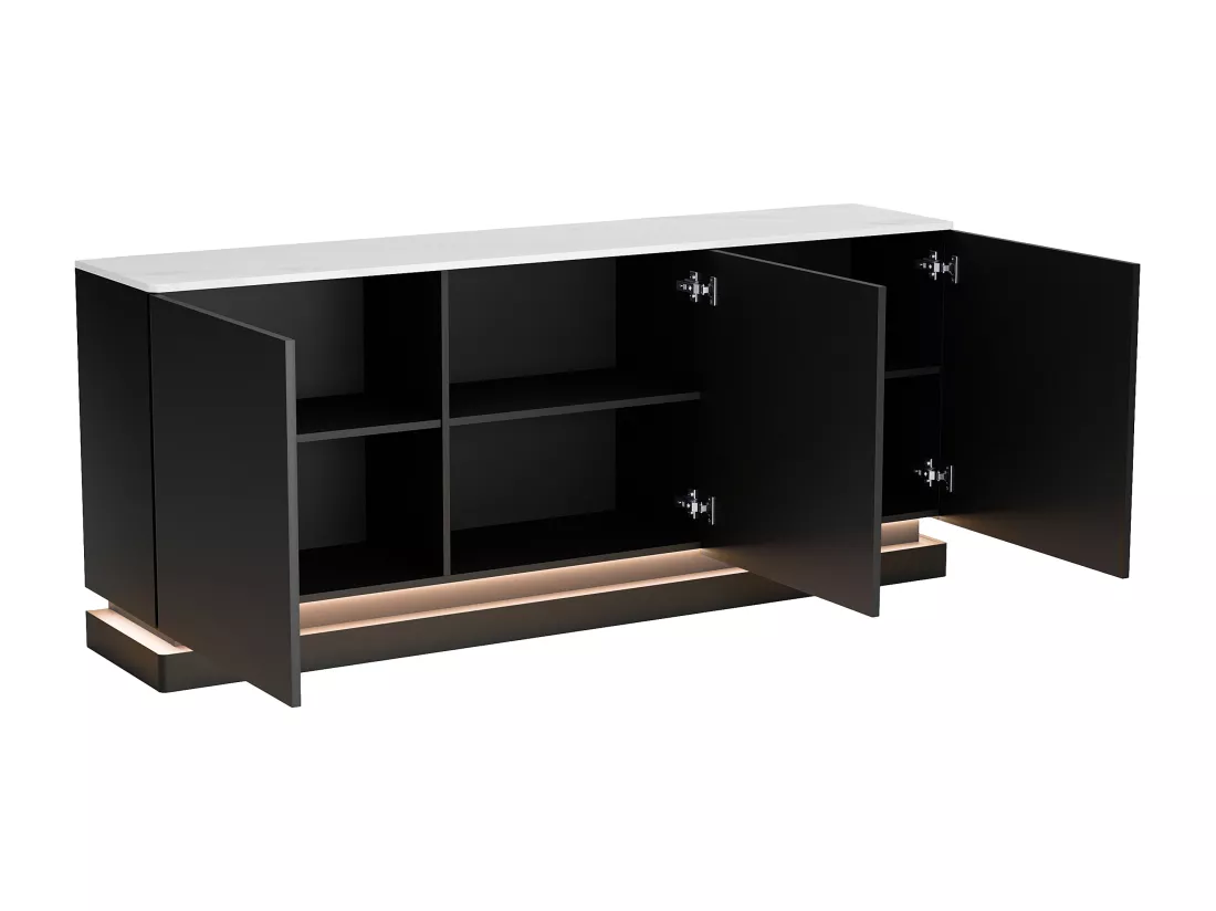 Buffet 3 portes avec LEDs en MDF - Noir et effet marbre blanc - DEVIKA de Pascal MORABITO