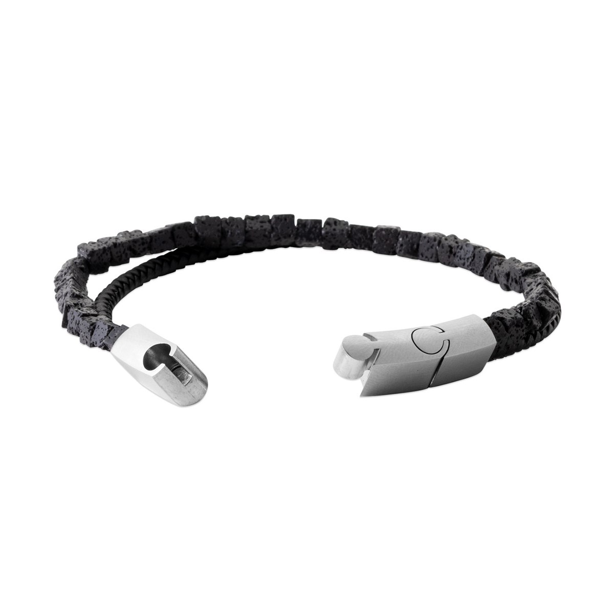 Bracelet homme Brillaxis cuir noir pierre de lave