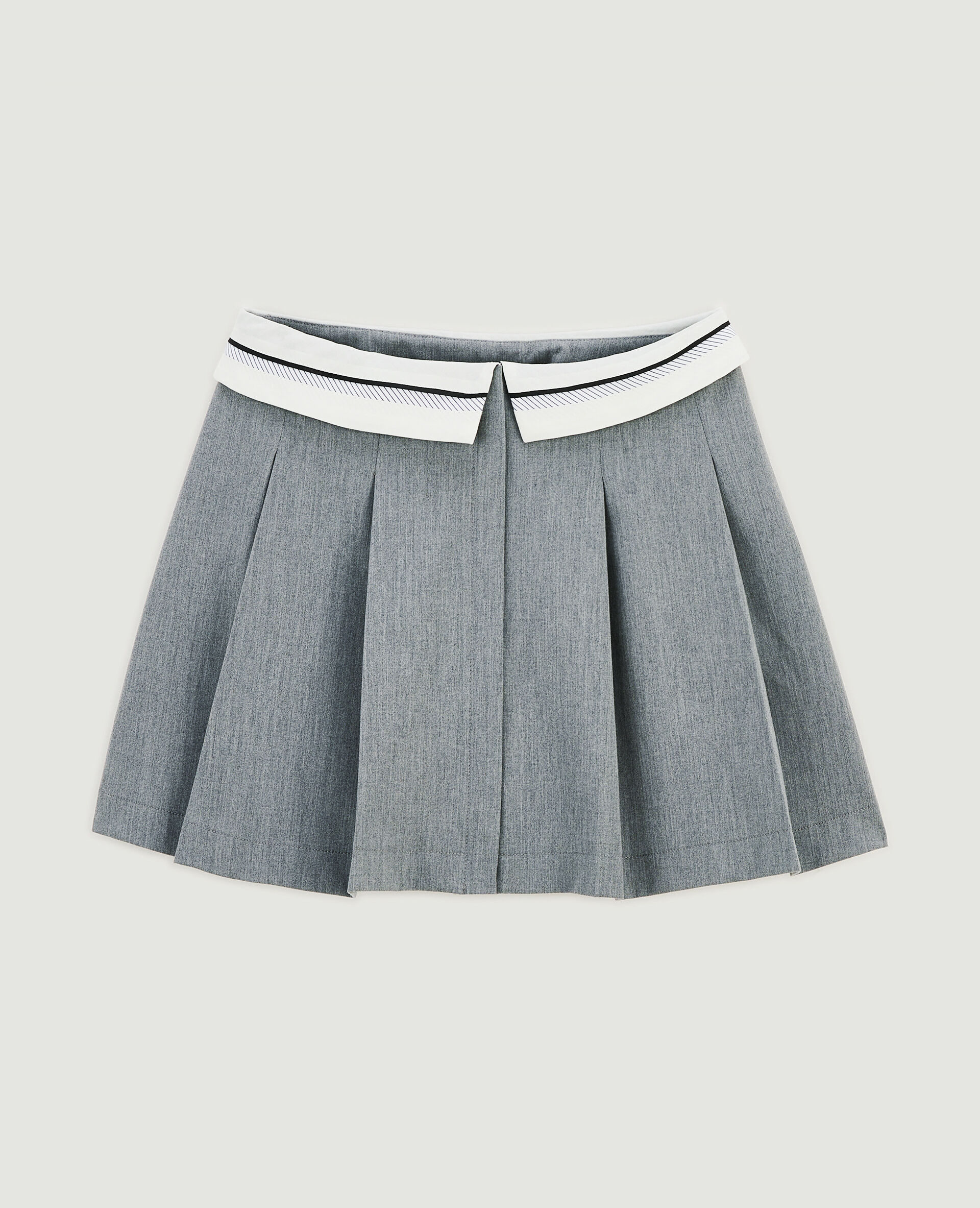 Jupe courte plissée avec ceinture fantaisie - Gris foncé