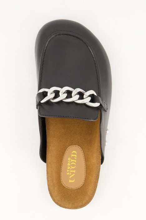 Leder-Mules, Pantoletten, Zierkette, Lederfutter, Weite H