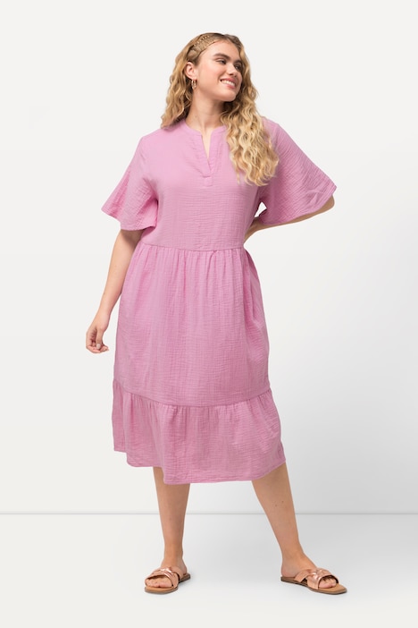 Musselin-Kleid, A-Linie, Tunika-Ausschnitt, Halbarm
