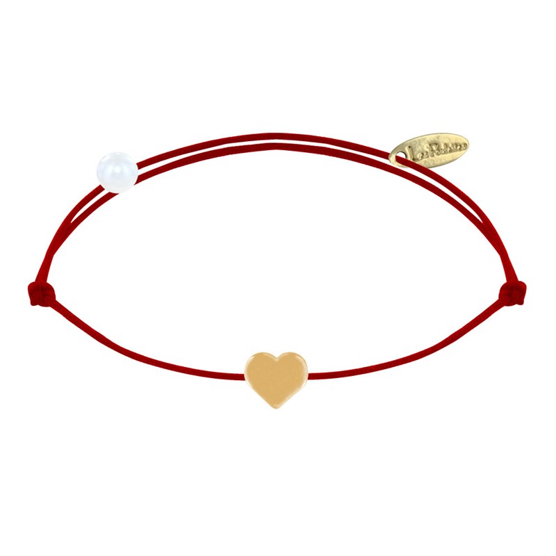 Bracelet Lien Plaqué Or Mini Coeur - Rouge