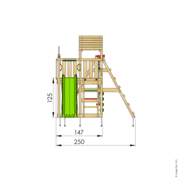 Speeltoestel Jungle Gym Safari grenen geïmpregneerd met glijbaan groen en 2-klimrek module