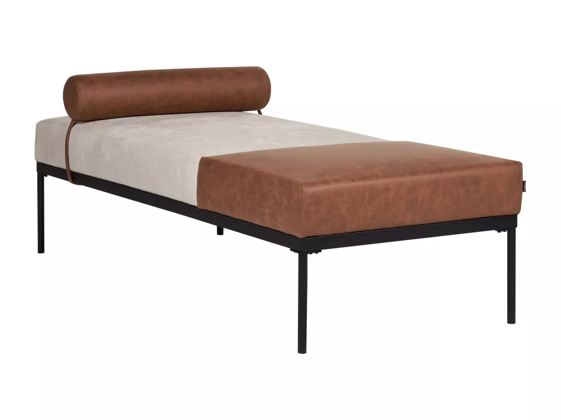 Chaise longue en lin synthétique et en similicuir beige et marron MALMOS
