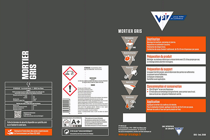Mortier à maçonner VPI gris 10kg multi-usages