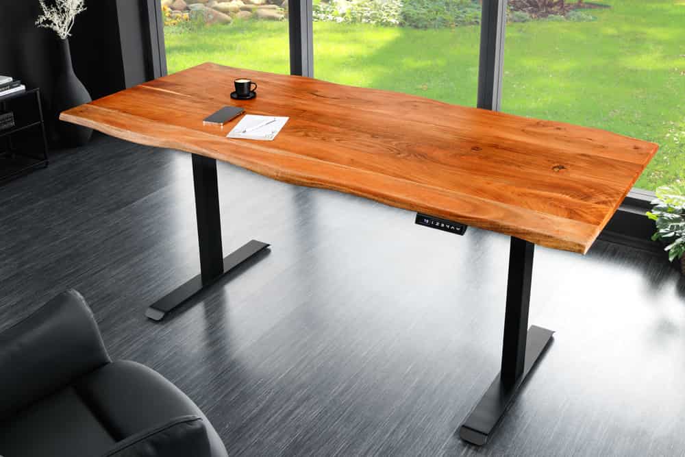 Höhenverstellbarer Schreibtisch MAMMUT 180cm Akazie Massivholz Baumkante handmade