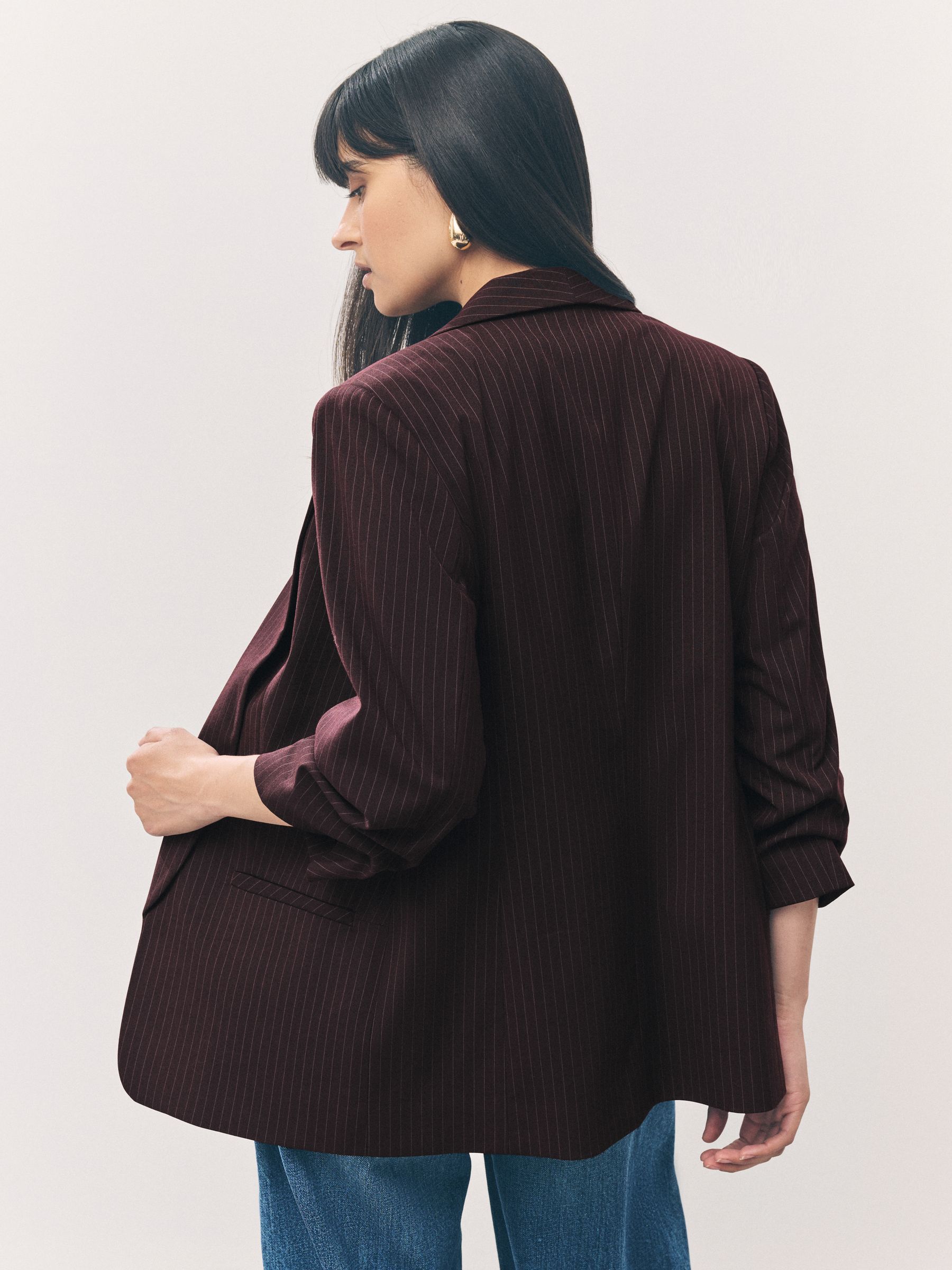 Burgundy Striped - Ruimvallend blazer met gerimpelde mouwen
