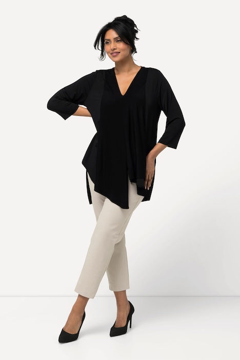 Slinkyshirt, Lagenoptik, A-Linie, V-Ausschnitt, 3/4-Arm