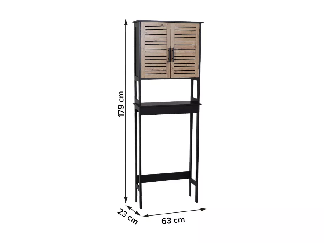 Meuble dessus de Toilettes WC 2 Portes 1 Etagère et 1 Tablette H 179 cm - Noir