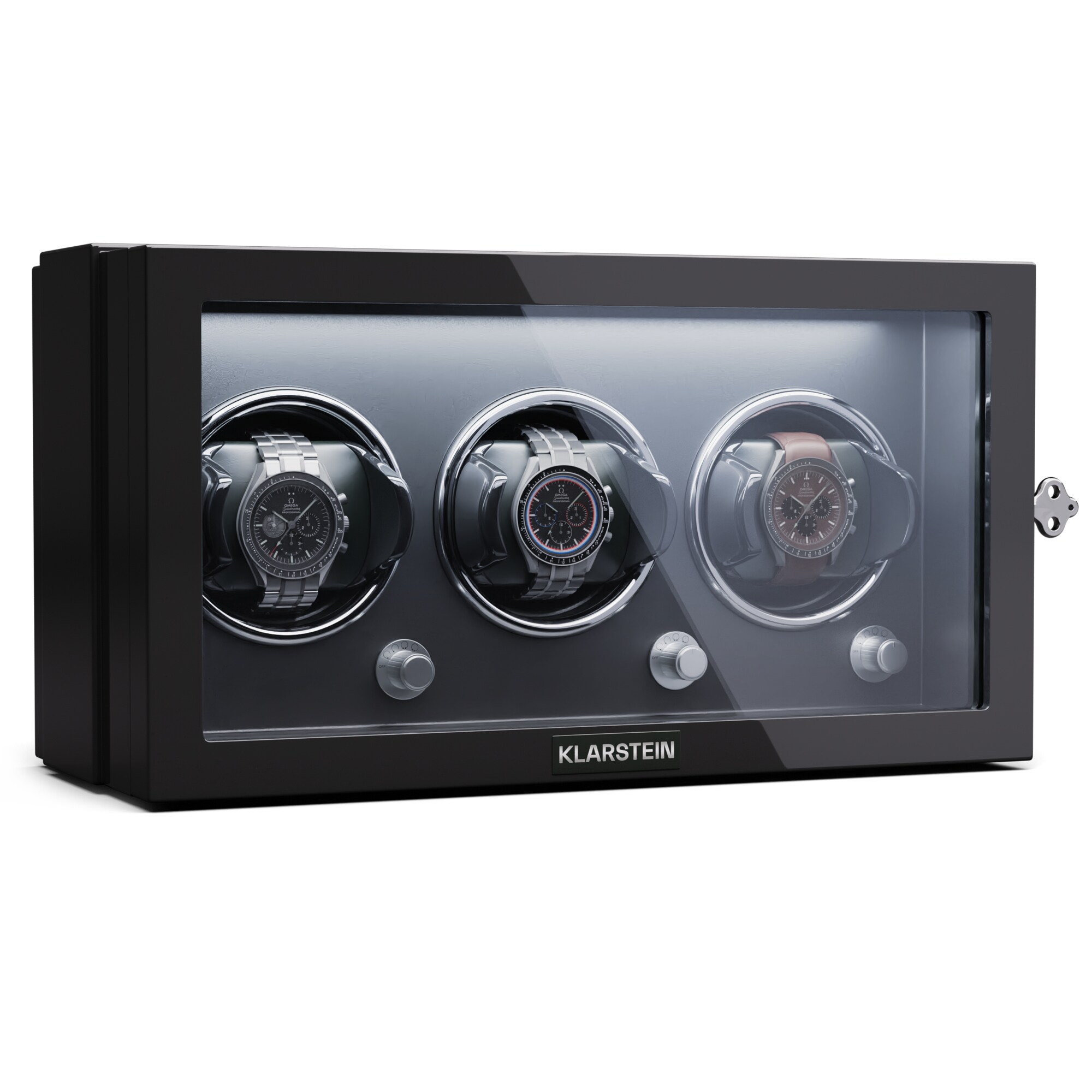 Sarthe 3 Uhrenbeweger 3 Uhren 4 Rotationsmodi LED Beleuchtung Schloss Schwarz