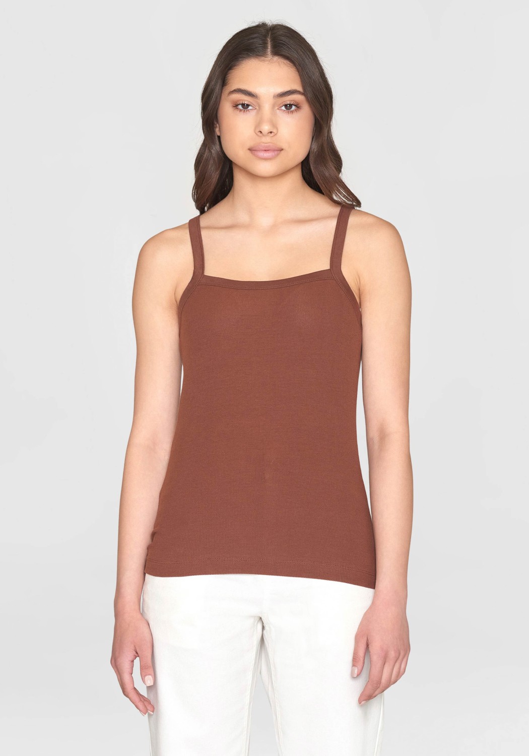 Knowledge Cotton Apparel Rib Strap Top Tiramisu