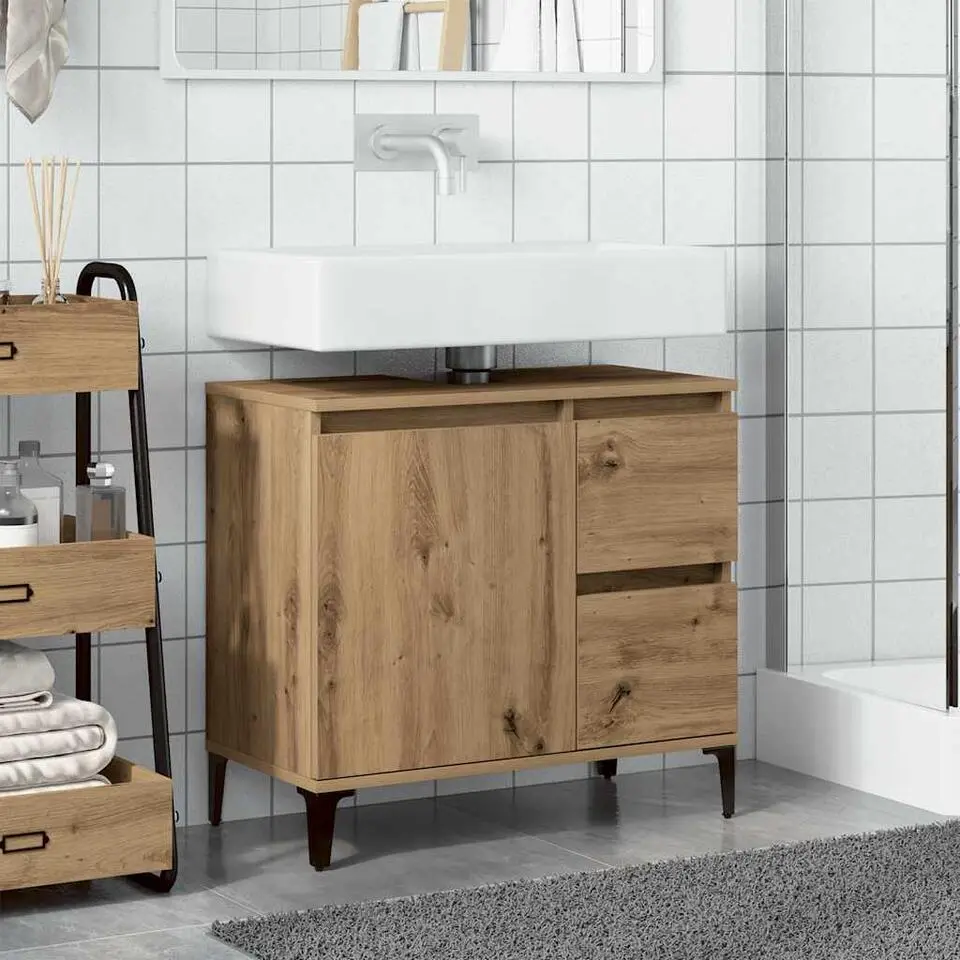 vidaXL - Wastafelonderkast - 1 deur 2 lades - Artisanaal eiken - 65x33x60 cm