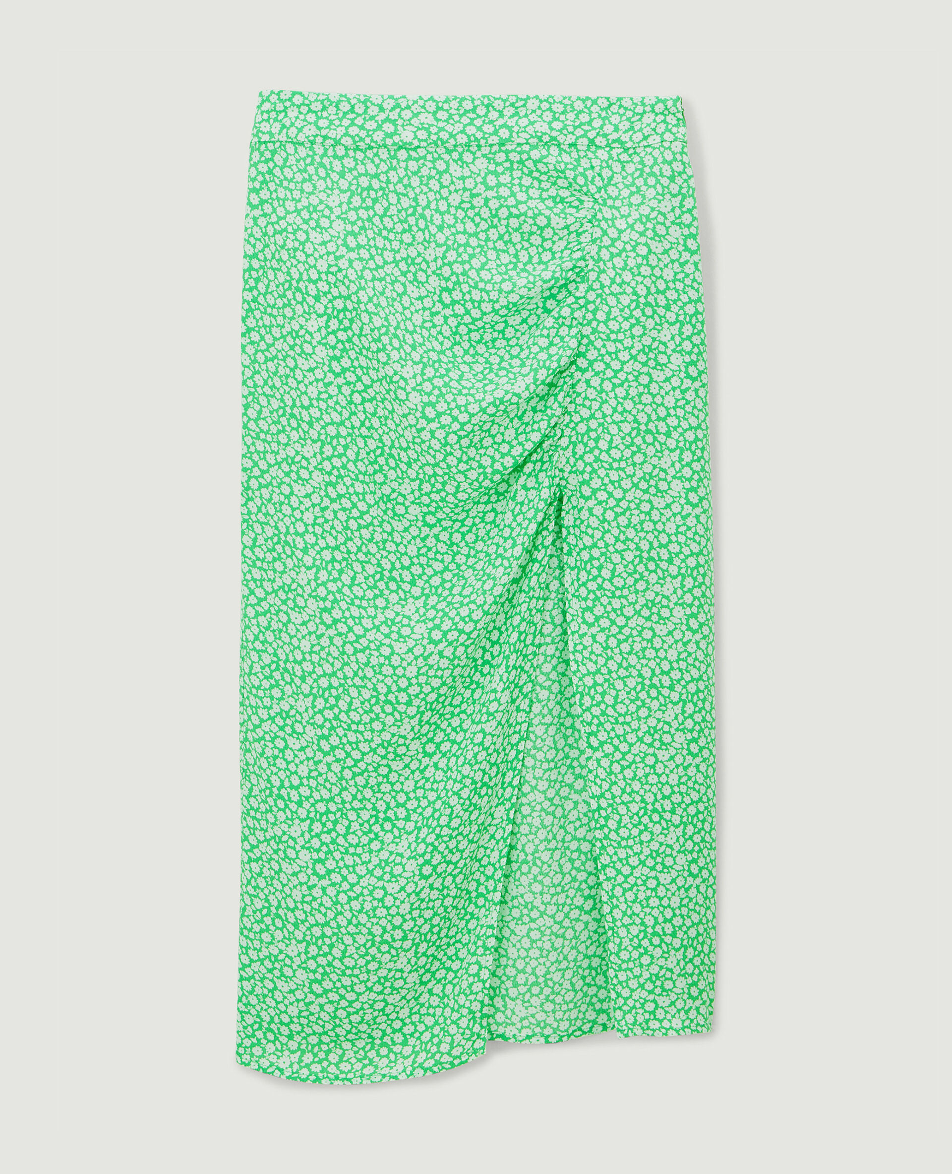 Jupe midi avec fronces et fente - Vert
