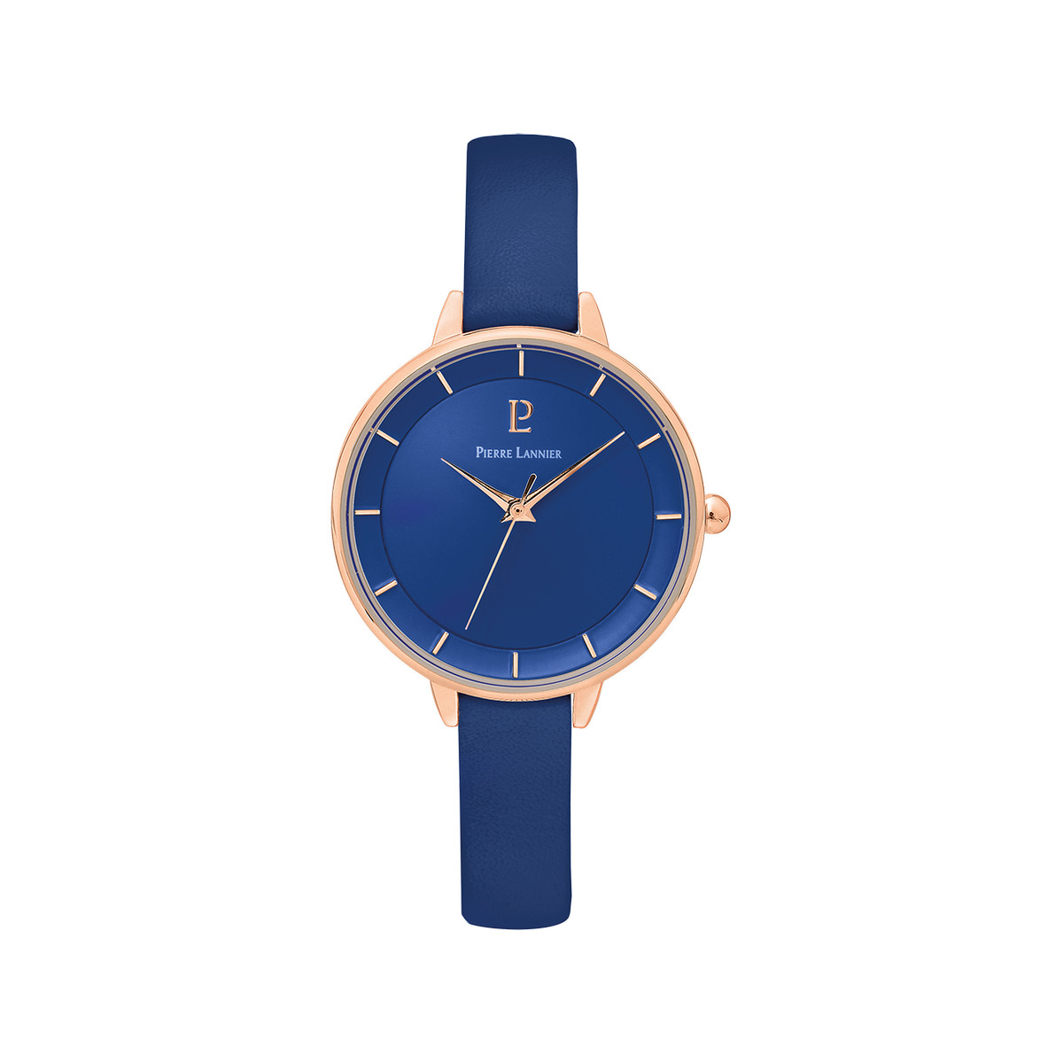 Montre PIERRE LANNIER femme acier doré rose bracelet cuir bleu