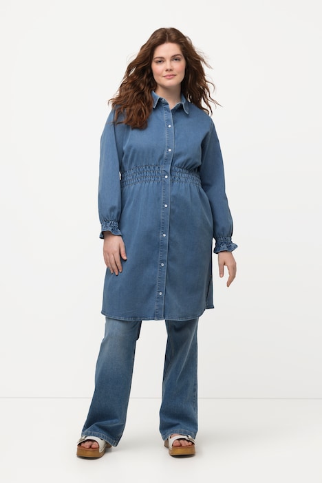 Long-Jeansjacke, tailliert, Hemdkragen, Biobaumwolle