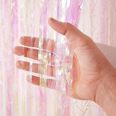 (2x1m) Party Deko Holographischer Lametta Vorhang Glänzender Fransen Vorhang Foto Hintergrund - Rosa / Grün