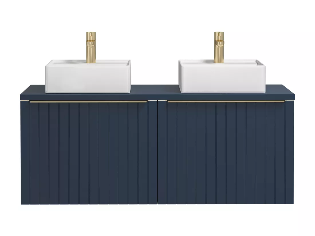 Meuble de salle de bain suspendu double vasque strié bleu - 120 cm - JOSEPHA